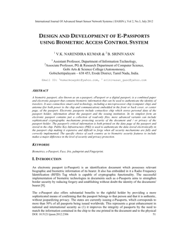 Design and Development of E-Passports Using Biometric Access Control System