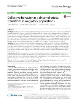 Collective Behavior As a Driver of Critical Transitions in Migratory Populations Andrew Berdahl1,2*†, Anieke Van Leeuwen2†, Simon A