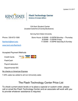 The Flash Technology Center Price List