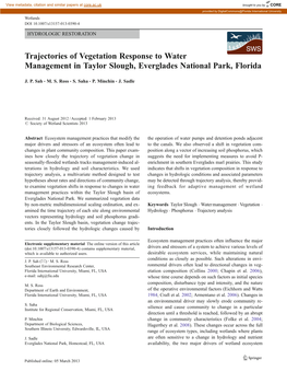 Trajectories of Vegetation Response to Water Management in Taylor Slough, Everglades National Park, Florida