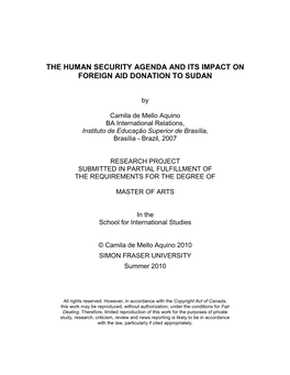 The Human Security Agenda and Its Impact on Foreign Aid Donation to Sudan
