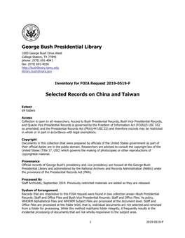 George Bush Presidential Library Selected Records on China And