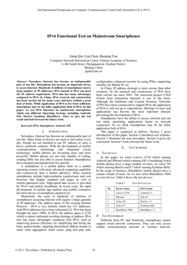 Ipv6 Functional Test on Mainstream Smartphones