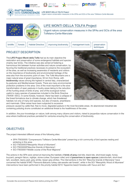LIFE MONTI DELLA TOLFA Project Urgent Nature Conservation Measures in the Spas and Scis of the Area Tolfetano-Cerite-Manziate