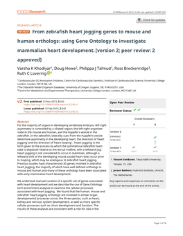 From Zebrafish Heart Jogging Genes to Mouse and Human Orthologs: Using Gene Ontology to Investigate Mammalian Heart Development. [Version 2; Peer Review: 2 Approved]