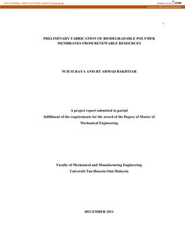 Preliminary Fabrication of Biodegradable Polymer Membranes from Renewable Resources
