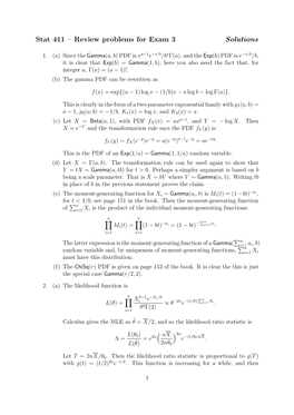 Stat 411 – Review Problems for Exam 3 Solutions