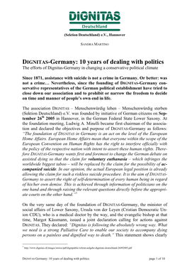 DIGNITAS-Germany: 10 Years of Dealing with Politics the Efforts of Dignitas-Germany in Changing a Conservative Political Climate
