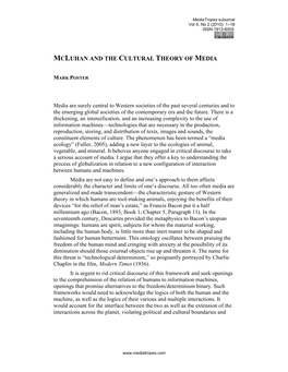 Mcluhan and the Cultural Theory of Media