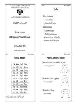 COMP 307 — Lecture 07 Machine Learning 4 DT Learning And