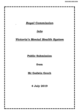 Royal Commission Into Victoria's Mental Health System Public