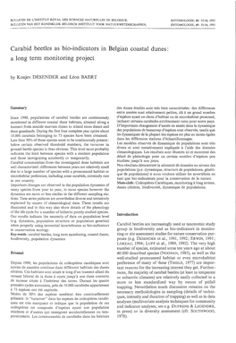 Carabid Beetles As Bio-Indicators 1N Belgian Coastal Dunes: a Long Term Monitoring Project