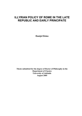 Illyrian Policy of Rome in the Late Republic and Early Principate