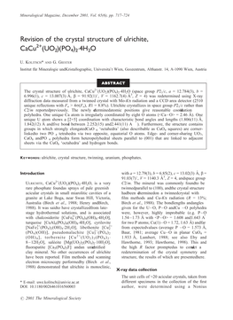 Revision of the Crystal Structure of Ulrichite, Cacu (UO2)(PO4)2Б4H2O