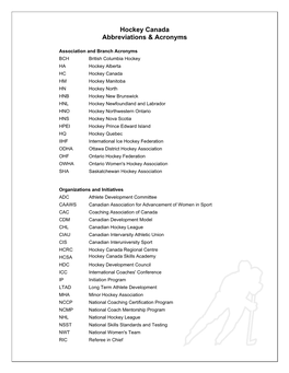 Hockey Canada Abbreviations & Acronyms