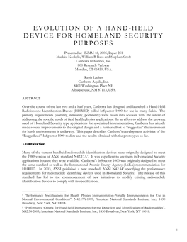 Evolution of a Hand-Held Device for Homeland