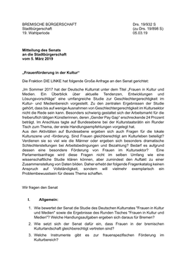 BREMISCHE BÜRGERSCHAFT Drs. 19/932 S Stadtbürgerschaft (Zu Drs