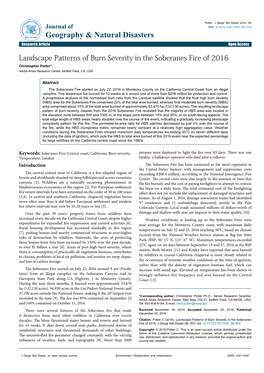 Landscape Patterns of Burn Severity in the Soberanes Fire of 2016 Christopher Potter* NASA Ames Research Center, Moffett Field, CA, USA