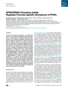 GPS2/KDM4A Pioneering Activity Regulates Promoter-Speciﬁc Recruitment of Pparg