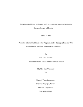 Georgian Opposition to Soviet Rule (1956-1989) and the Causes of Resentment