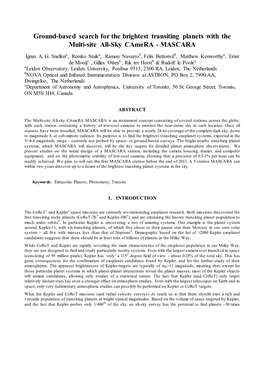 Ground-Based Search for the Brightest Transiting Planets with the Multi-Site All-Sky Camera - MASCARA