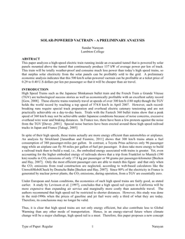 Solar-Powered Vactrain – a Preliminary Analysis