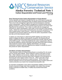 Carbon Sequestration and Forest Land Thinning April 2008