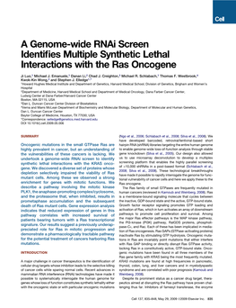 A Genome-Wide Rnai Screen Identifies Multiple Synthetic Lethal