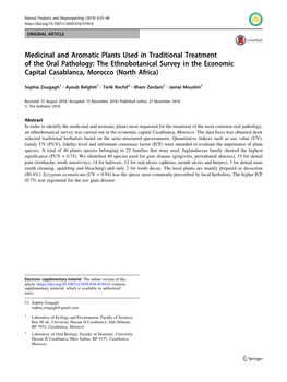 Medicinal and Aromatic Plants Used in Traditional Treatment of the Oral