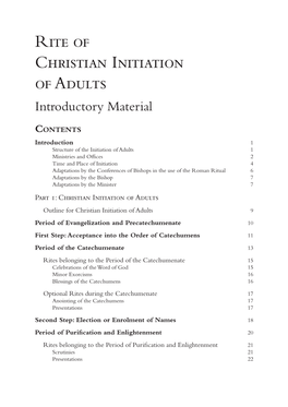 Rite of Christian Initiation of Adults Introductory Material