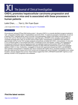 CHD1L Promotes Hepatocellular Carcinoma Progression and Metastasis in Mice and Is Associated with These Processes in Human Patients