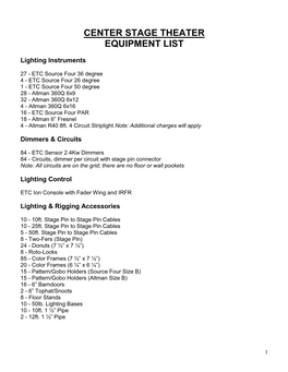 Center Stage Theater Equipment List