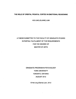 The Role of Orbital Frontal Cortex in Emotional Reasoning