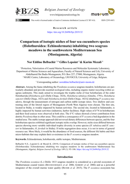 Holothuroidea: Echinodermata) Inhabiting Two Seagrass Meadows in the Southwestern Mediterranean Sea (Mostaganem, Algeria)