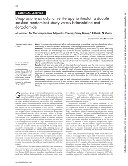 Unoprostone As Adjunctive Therapy to Timolol: a Double Masked