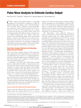 Pulse Wave Analysis to Estimate Cardiac Output