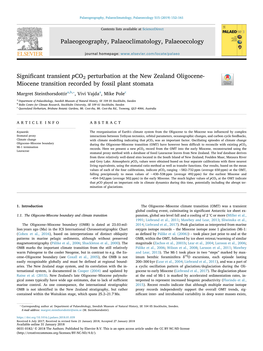 Significant Transient Pco2 Perturbation at the New Zealand Oligocene-Miocene Transition Recorded by Fossil Plant Stomata