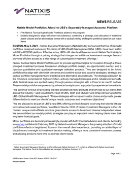 Natixis Model Portfolios Added to UBS's Separately Managed