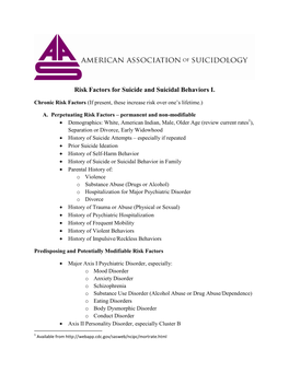 Risk Factors for Suicide and Suicidal Behaviors I