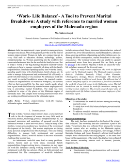 'Work- Life Balance'- a Tool to Prevent Marital Breakdown