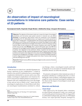 An Observation of Impact of Neurological Consultations in Intensive Care Patients: Case Series of 23 Patients