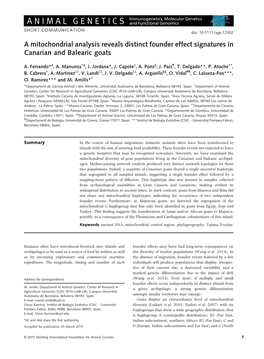 A Mitochondrial Analysis Reveals Distinct Founder Effect Signatures in Canarian and Balearic Goats