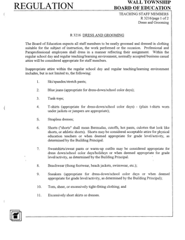 REGULATION BOARD of EDUCATION TEACHING STAFF MEMBERS R 3216/Page 1 of 2 Dress and Grooming