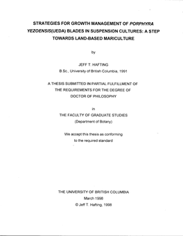 Porphyra Y£Zoea/S/S(Ueda) Blades in Suspension Cultures: a Step Towards Land-Based Mariculture