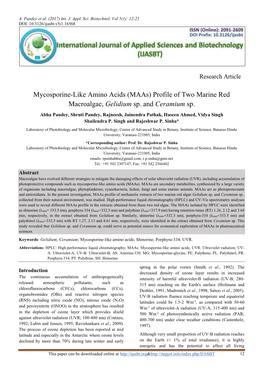 Mycosporine-Like Amino Acids (Maas) Profile of Two Marine Red Macroalgae, Gelidium Sp