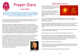 Prayer Diary at 6Pm on Sunday 31St May, the Diocese of Coventry Hosted a Virtual Pentecost Praise Service Called 2020 Spirit Vision