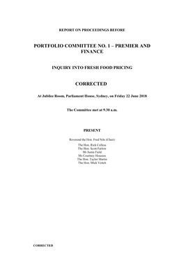 Portfolio Committee No. 1 – Premier and Finance