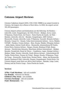 Cotonou Airport Reviews