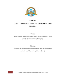 Kisumu County Integrated Development Plan Ii, 2018-2022
