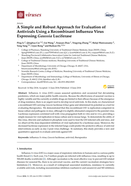 A Simple and Robust Approach for Evaluation of Antivirals Using a Recombinant Inﬂuenza Virus Expressing Gaussia Luciferase